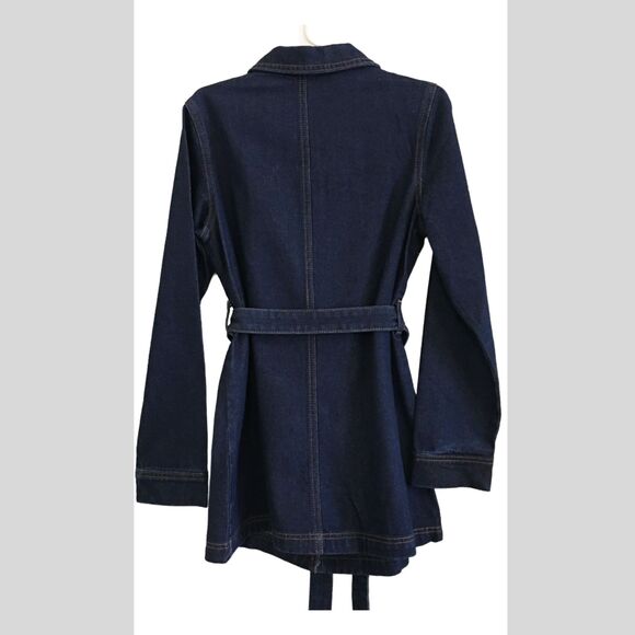 NWT Jean Jacket Long Sleeves Button Down Tie Belt Waist Casual Denim Jacket, XS - Picture 2 of 5